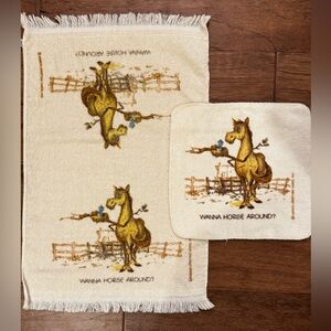 Wanna Horse Around? Vintage Canon Hand Towel and Washcloth Set - Cream & Brown